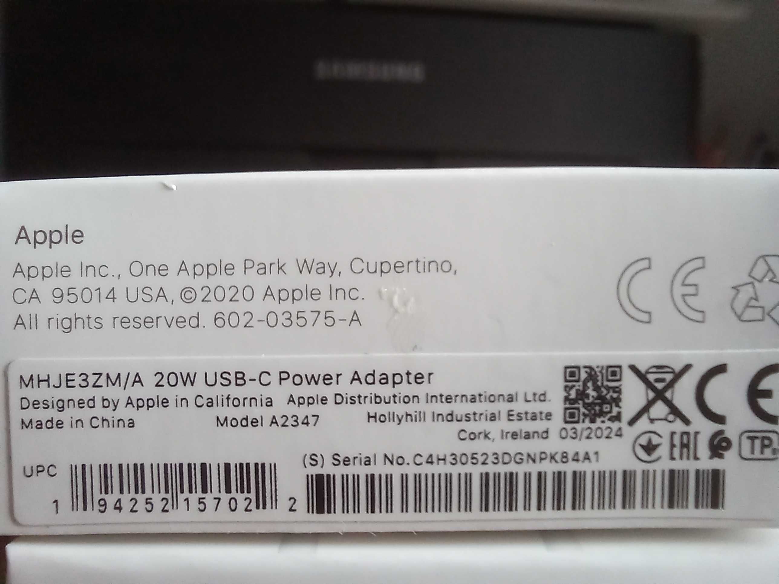 Apple ładowarka 20W+kabel lightning