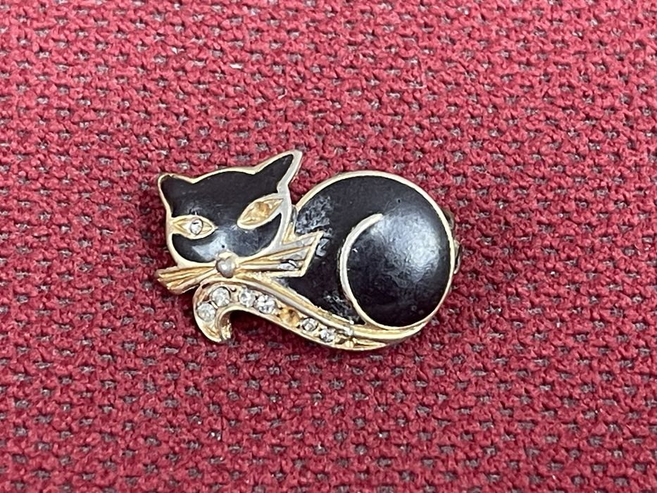 Kotek Emalia Stara Broszka Sygnowana z Prl