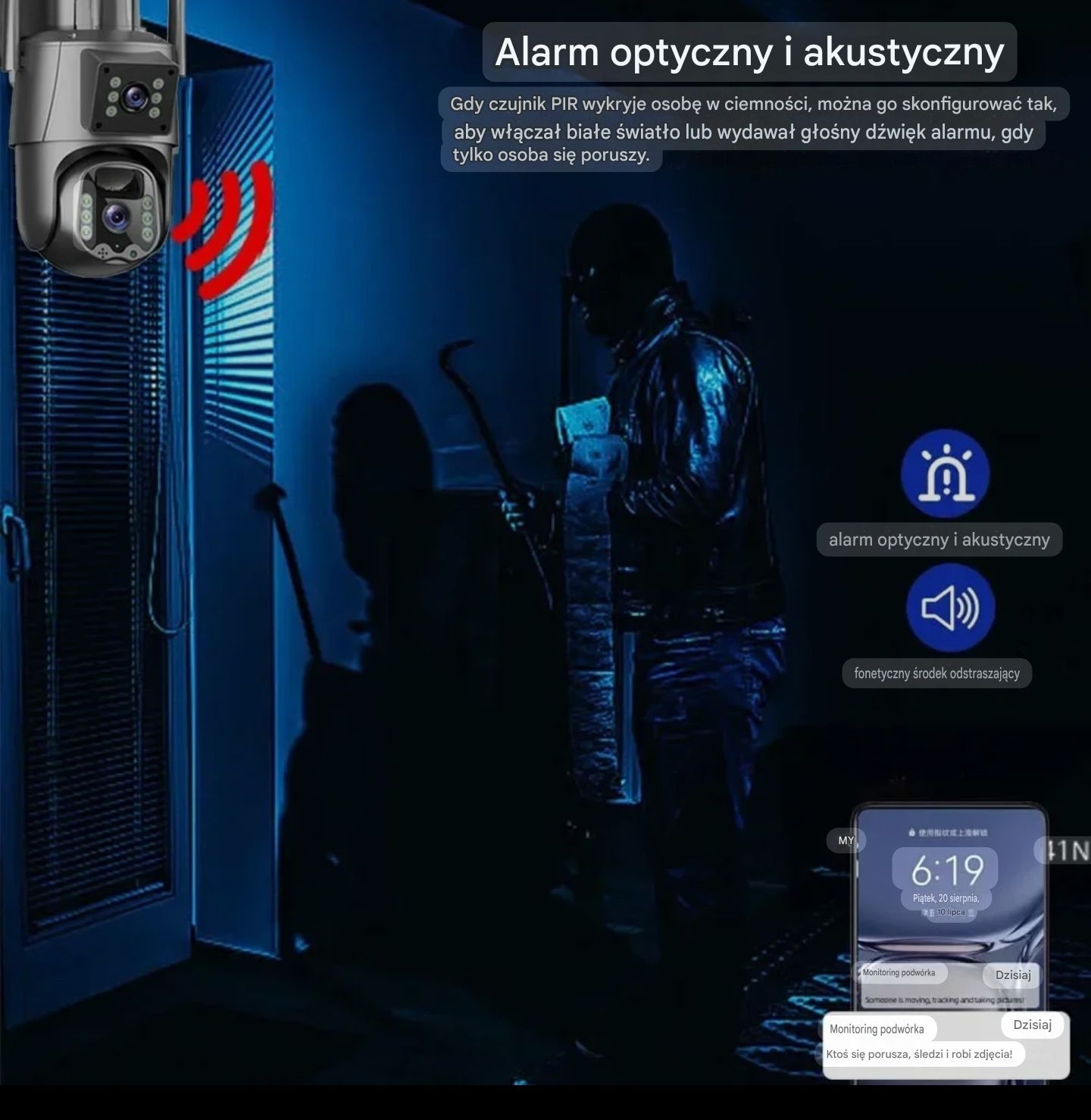 Kamera 4G na kartę SIM Solarna IP65 8MP podwójny obiektyw