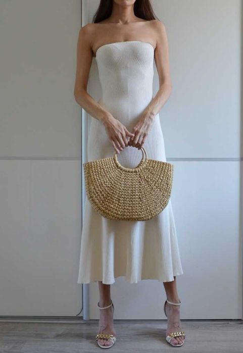 H&M długa kremowa dzianinowa sukienka beach vibe 36 S