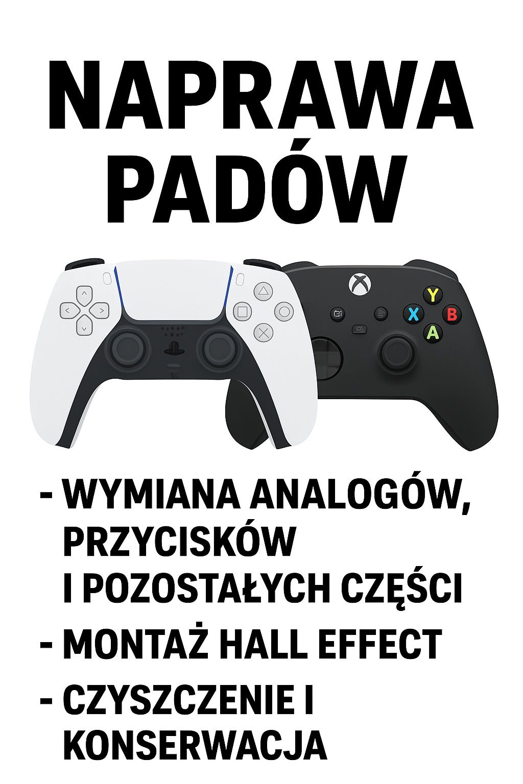 Naprawa Padów Xbox/Play Station Wymiana analogów Hall Effect TANIO