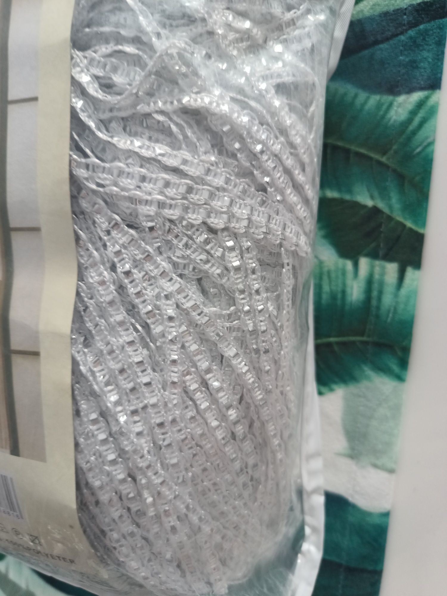 Nowa firana makarony białe srebrny gruby pasek 300x250cm