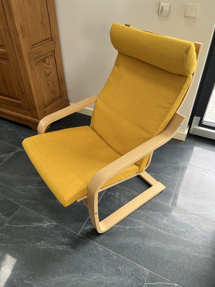 Ikea Fotel z podnóżkiem okleina dębowa/Skiftebo żółty