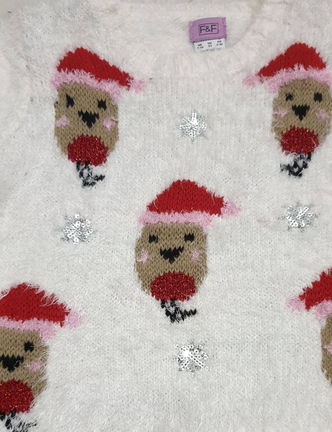 Sweter dziecięcy świąteczny F&F 2-3 lata rozm 98 biały