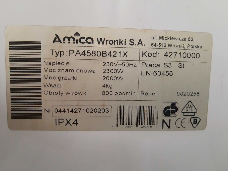 Pralka Amica PA4580B421X 5kg