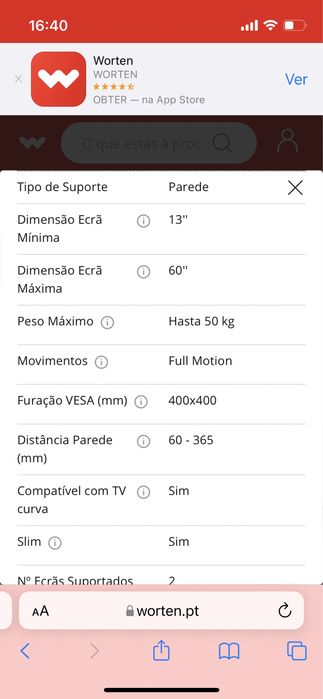 Suporte TV parede universal 13” a 60”