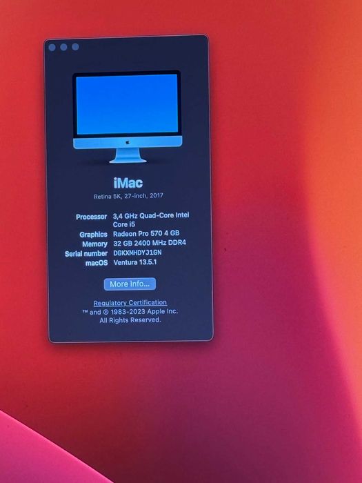 iMac Retina 5K 27-inch 32gb RAM 2017