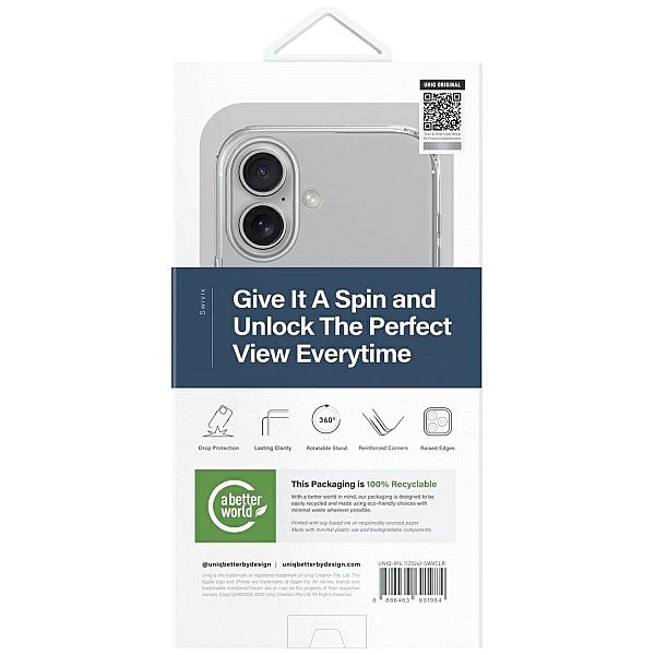 Etui UNIQ Swivix 360 Rotating Kickstand na iPhone 16 - przezroczyste