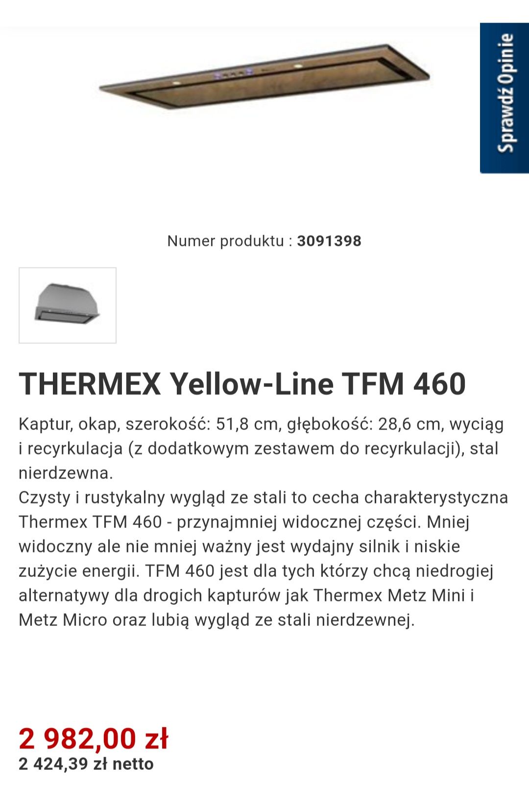 NOWY Dunskiej Produkcj Okap THERMEX ..TFM.. 460mm. (STAL)