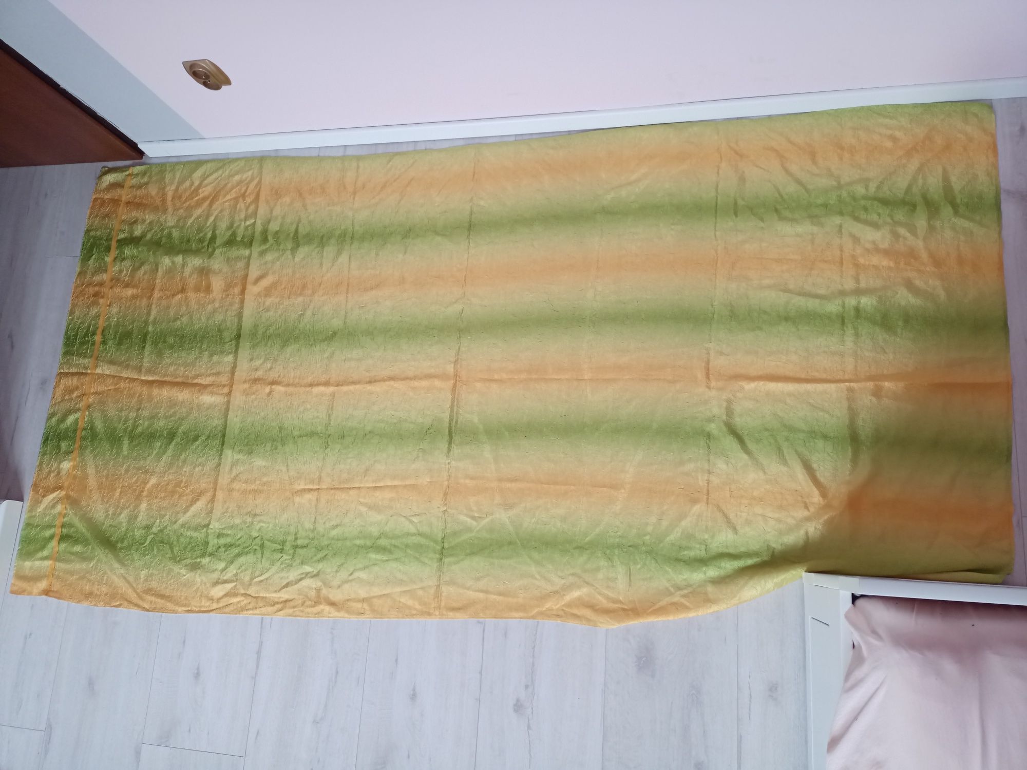 Zasłona kotara duży materiał pasy żółty zielony XXL 4 metry tkanina
