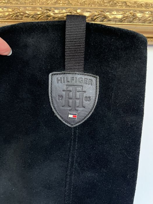 Tommy Hilfiger 40 zamszowe skórzane koturny kozaki czarne niwe