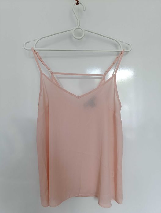 Cienki top mgiełka bluzka na ramiączkach pudrowy róż
