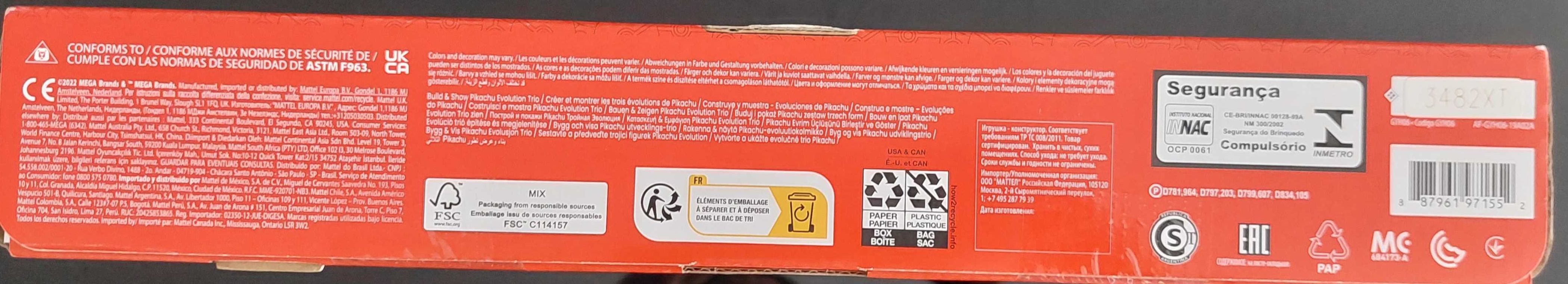Mega Construx 3 Evoluções (Pichu, Pikachu, Raichu), NOVO, selado
