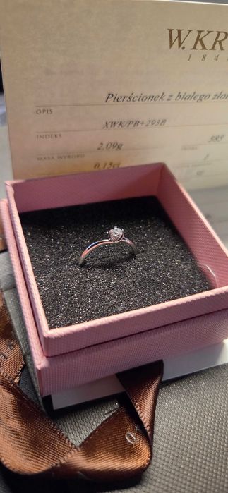 Pierścionek zaręczynowy W.KRUK roz 11 brylant 0,15ct