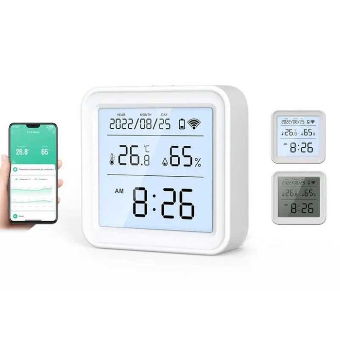 Czujnik Temperatury i Wilgotności Zegar Data Podświetlenie Smart WiFi