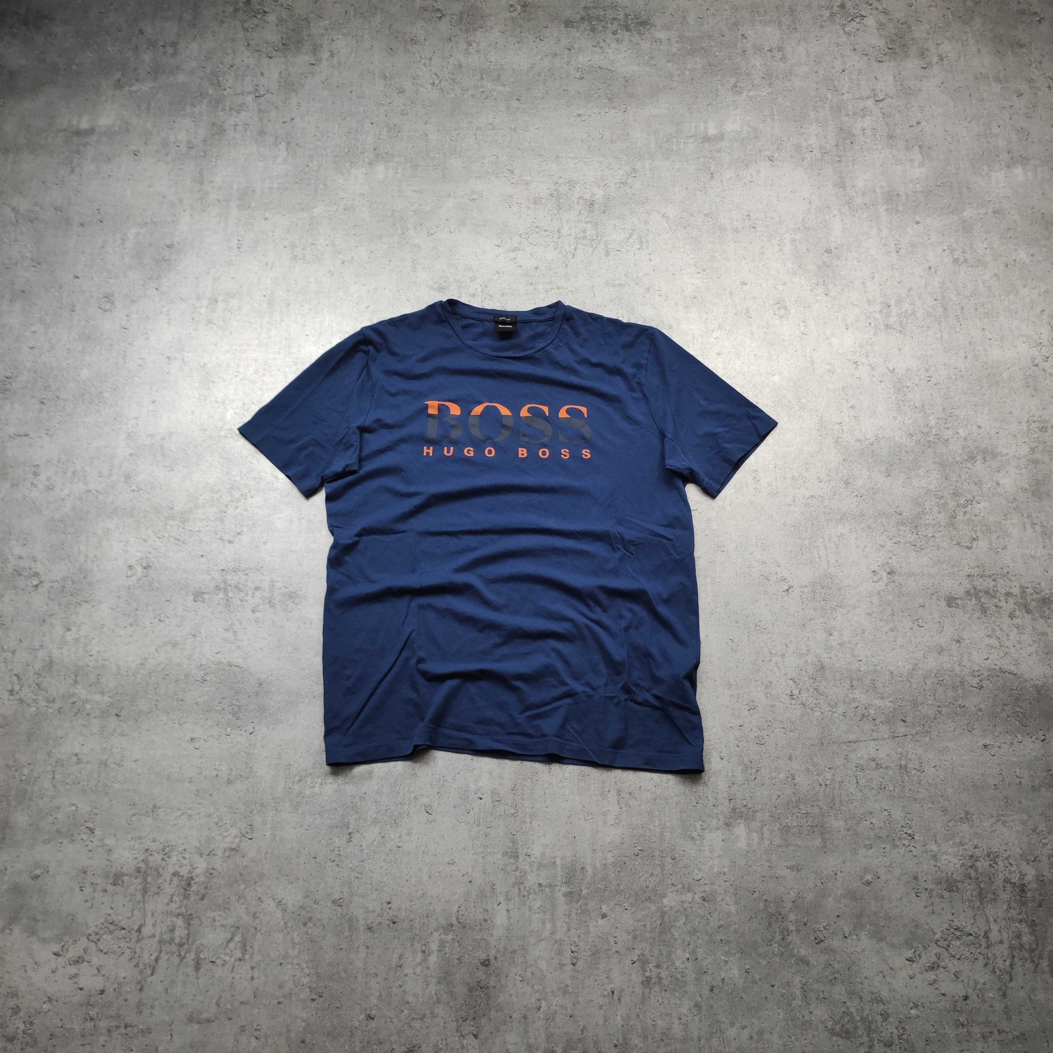 MĘSKA Koszulka Bawełna PREMIUM Hugo Boss Logo Nadruk Elegancka Orange
