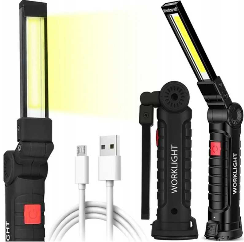 Mocna latarka lampa warsztatowa LED COB magnes USB