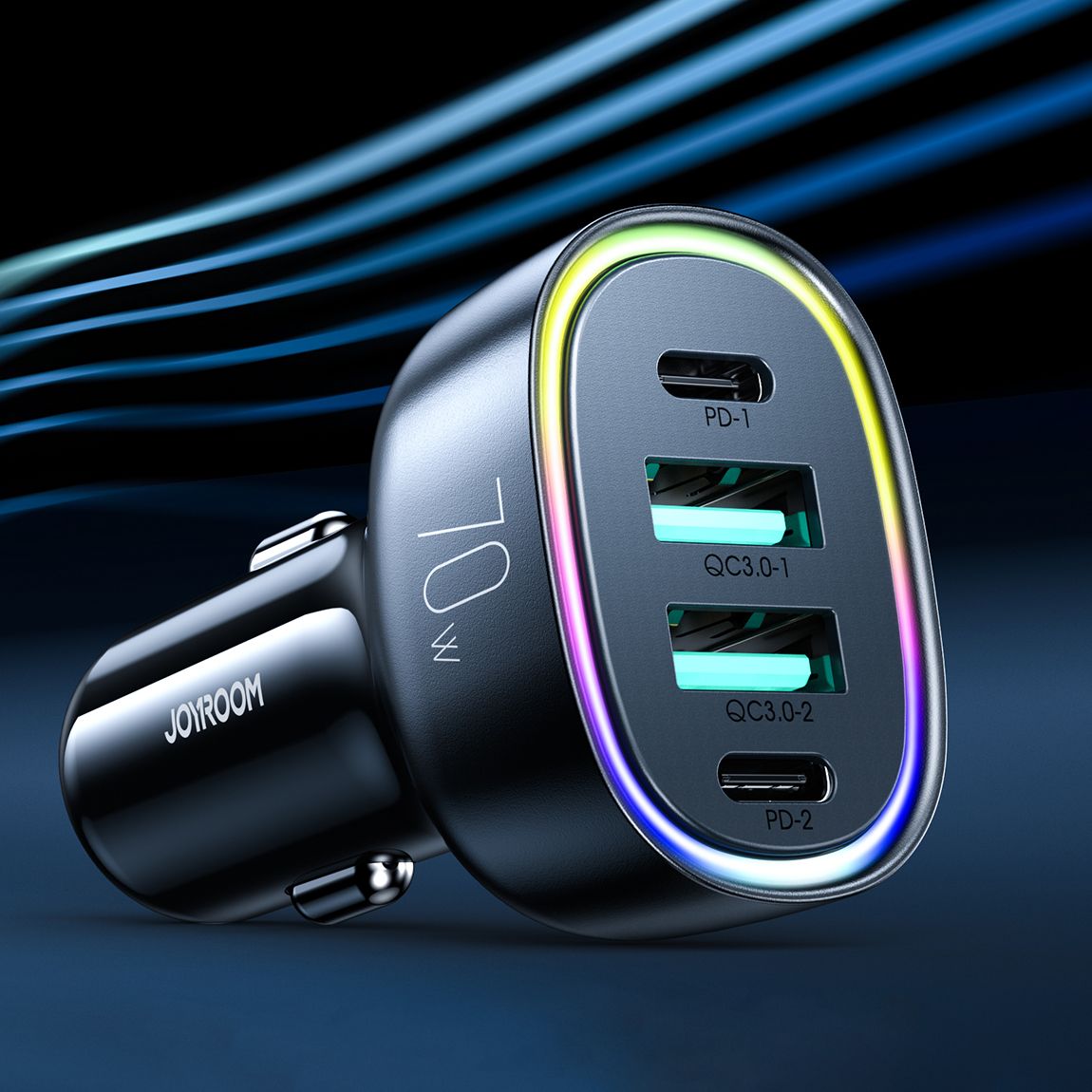 ładowarka samochodowa 70w z 4 portam 2x usb-c pd 2x usb qc czarna