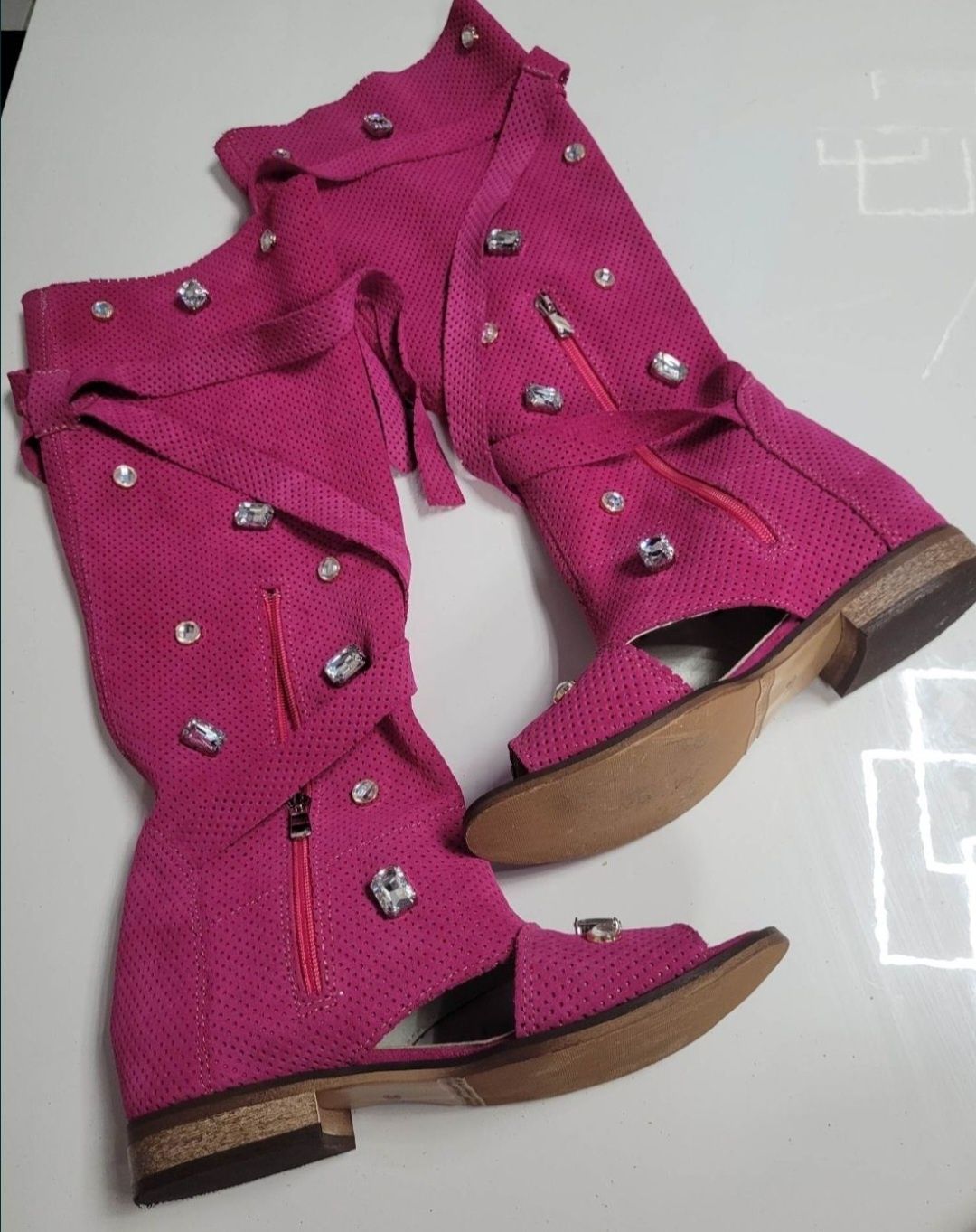 Nowe letnie kozaki skórzane 39/25cm/