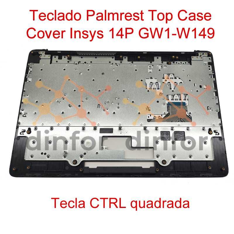 Teclado Palmrest Top Case Cover Insys 14P GW1-W149 c/ CTRL quadrada
