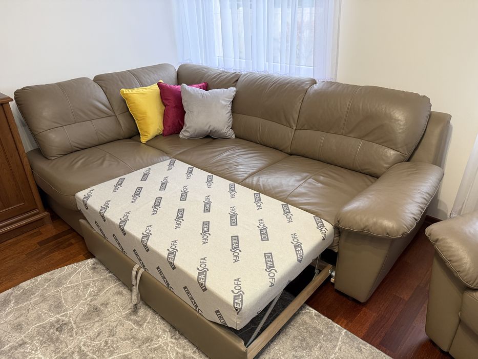 Narożnik z fotelem JAK NOWY wypoczynek skóra naturalna
