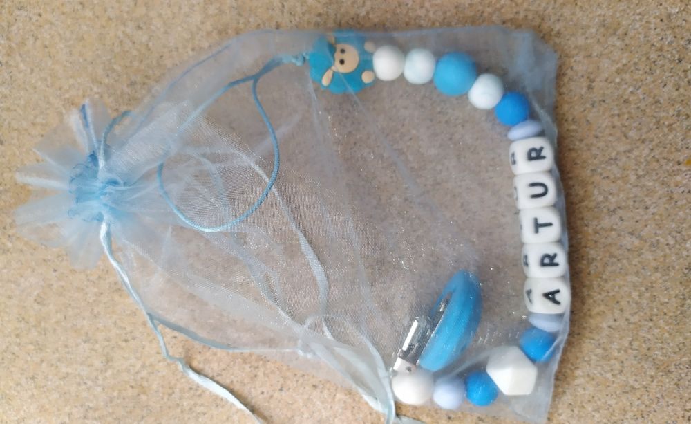 Prende Chupeta Mordedor em Silicone - Azul (Nome: Artur) NOVO