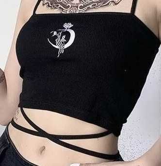 Krótki top wiązany, gothic, punk, księżyc S/M