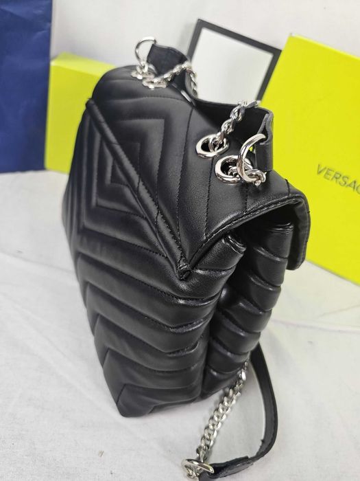 Torba listonoszka duza prazkowana damska Czarna YSL lancuszek