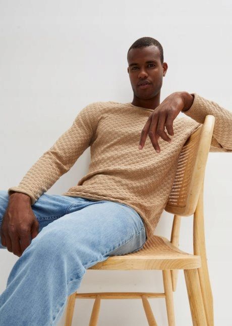 B.P.C męski sweter beżowy strukturalny r.XL