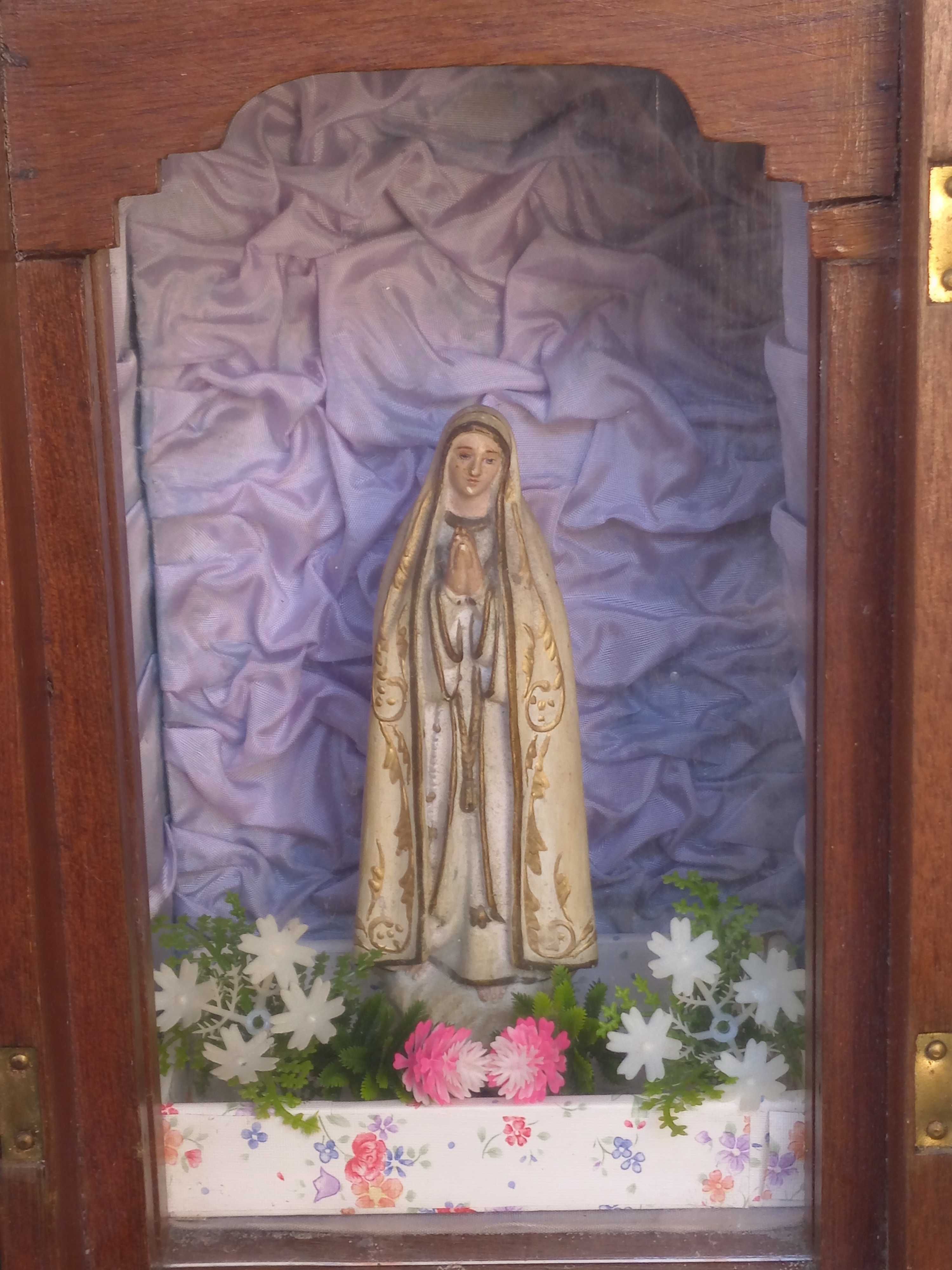 Oratório Nossa Senhora de Fátima/arte sacra madeira em bom estado
