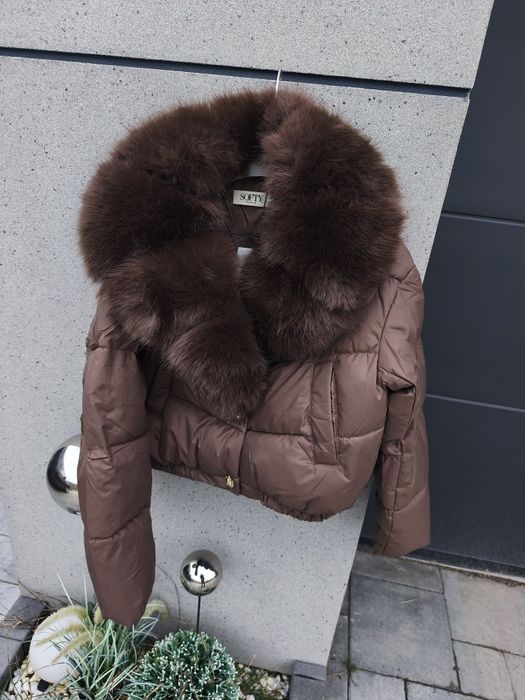 Kurtka ocieplana zimowa czekoladowa z futerkieml