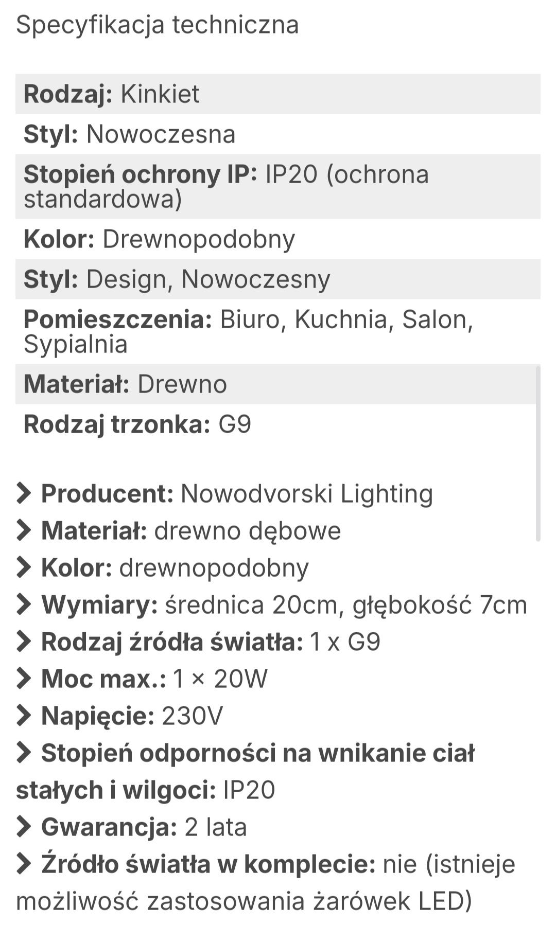 Kinkiet Minimal Nowodvorski drewniany