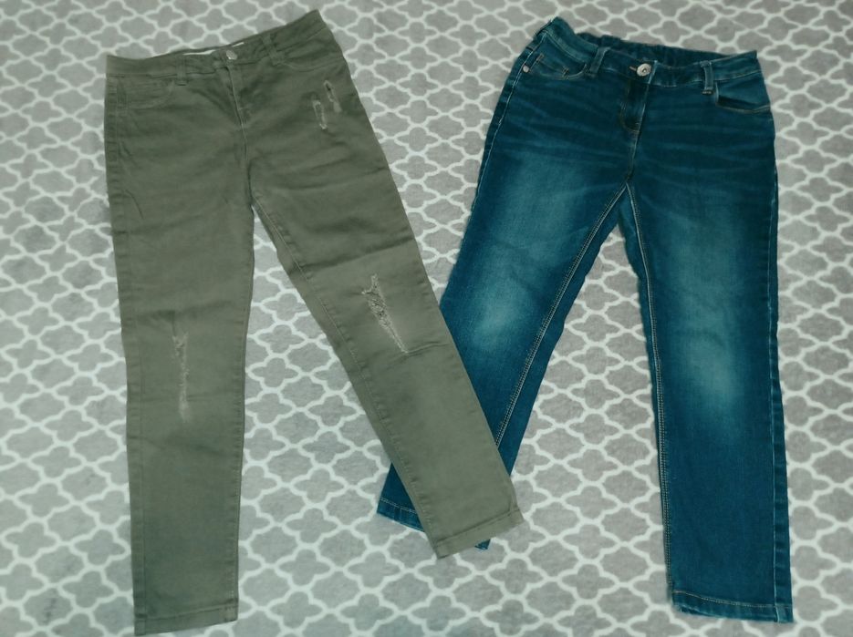 Jeansy 134 Spodnie 8-9 Dżinsowe Zestaw Elastyczne Dziury Next Denim Co