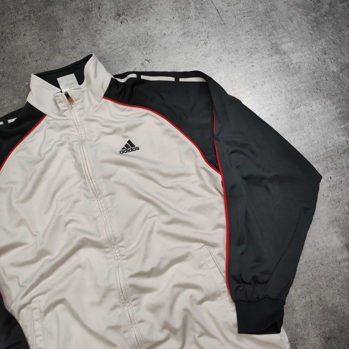 MĘSKA Bluza Rozpinana Stójka Adidas Biało Szara Lampas Retro Suwak