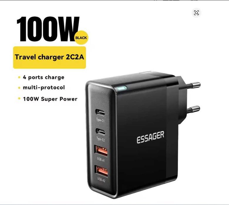 Якісний Потужний Зарядний Пристрій Essager 100W GaN НОВИЙ