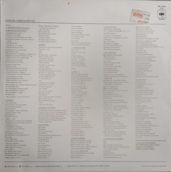 Simon & Garfunkel	- - - - -	Bookends	- - - - -	LP