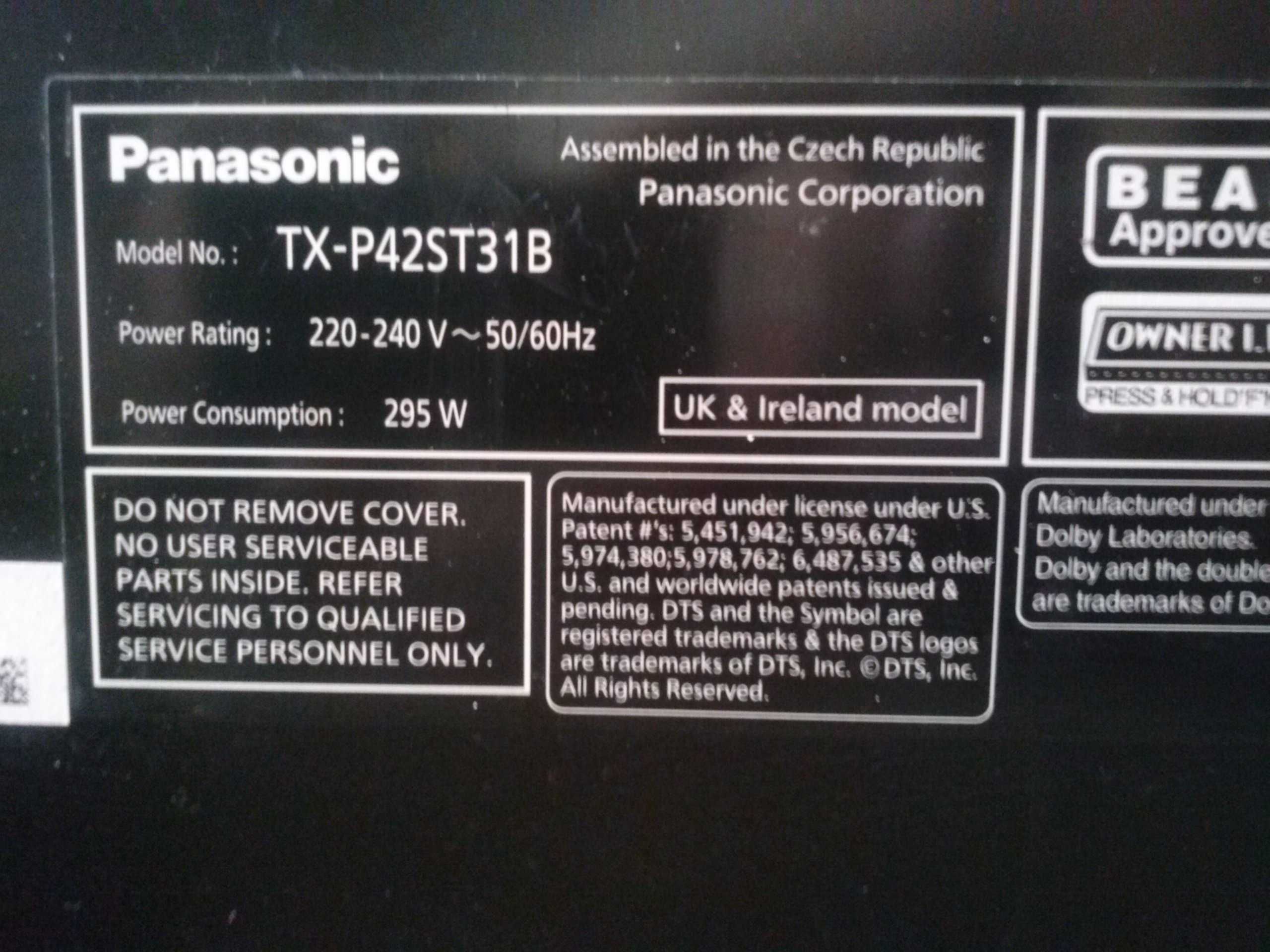 Telewizor Panasonic Viera 42 do naprawy, 100 zł.