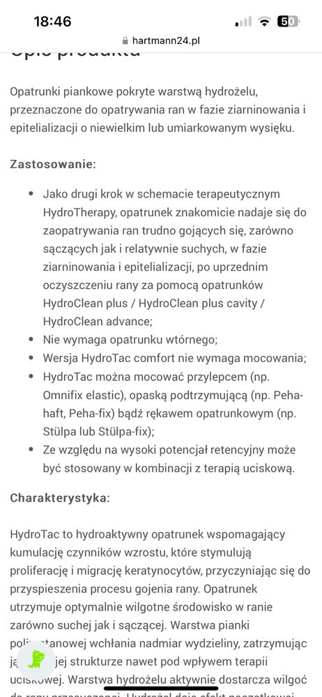 Hartmann hydroTac opatrunek na rany