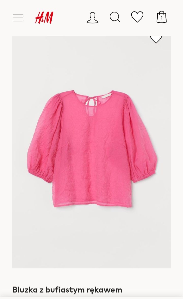 H&M M-XL niesamowita bluzka różowy cukierkowy kolor bufiasty rękaw