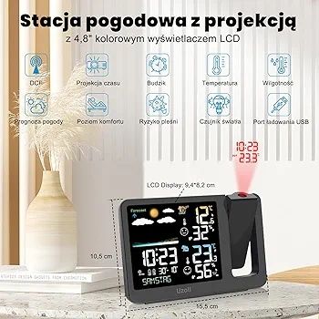 Stacja pogody budzik z projektorem uzoli em3539a