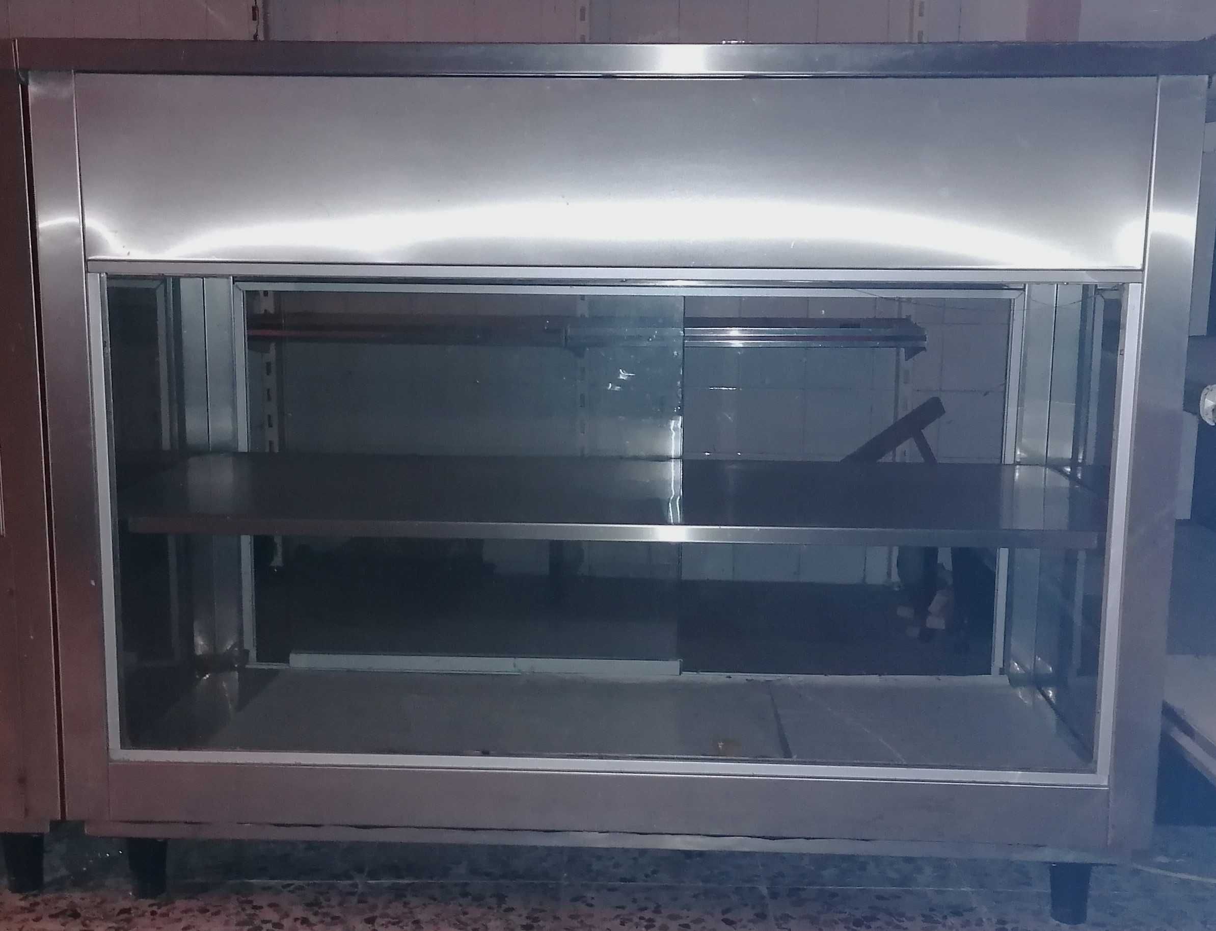 Balcão expositor inox p/ comércio – 1,25m – ótimo estado