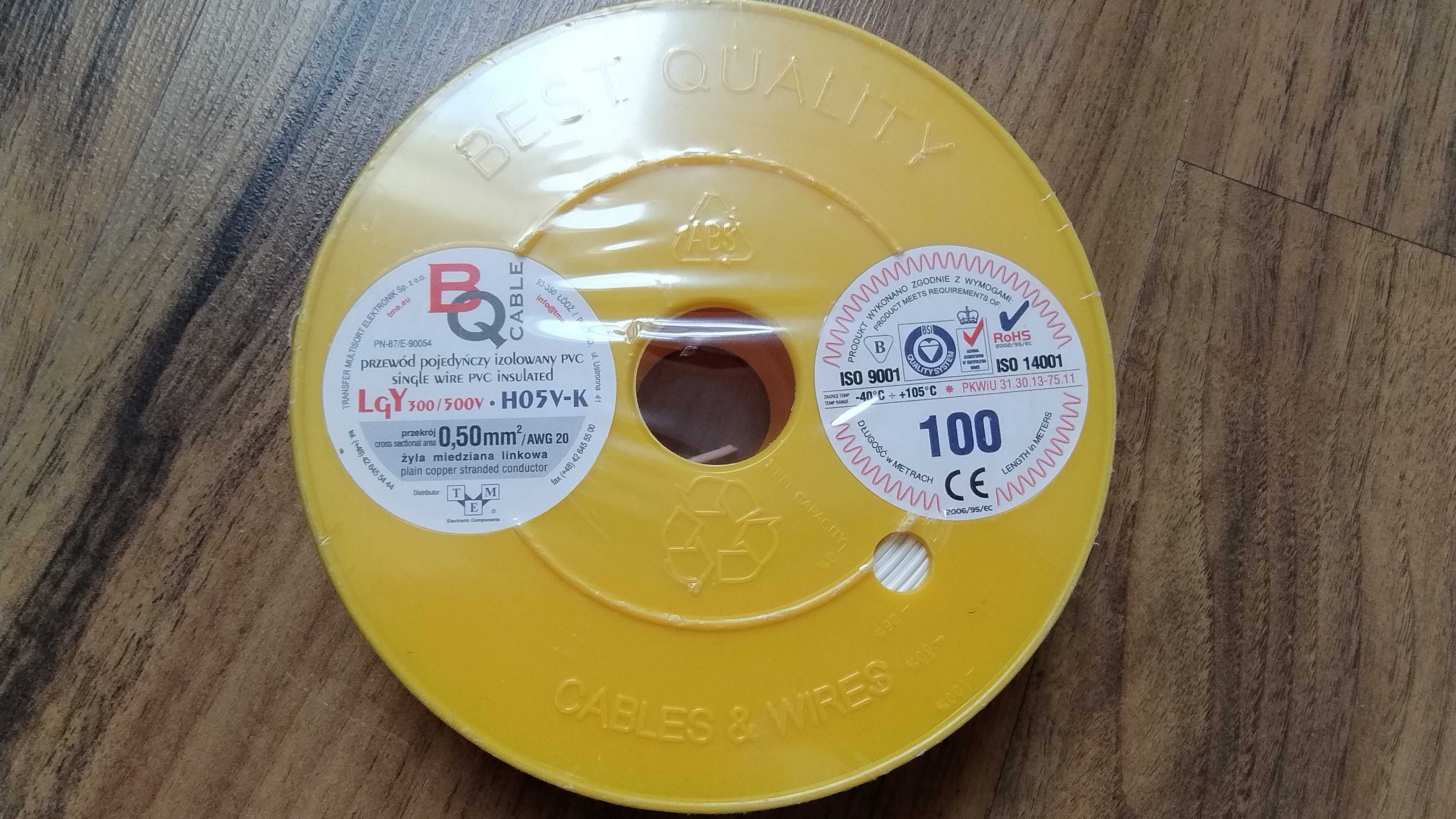 Przewód linka jednożyłowa izolowana LgY 0,5mm2 biała 100mb