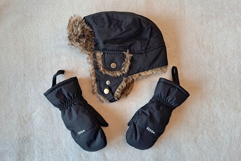 Czapka zimowa pilotka H&M + rękawiczki Wedze
