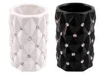 Wazon z kryształkam ceramiczny ozdobny glamour cyrkonie biały czarny