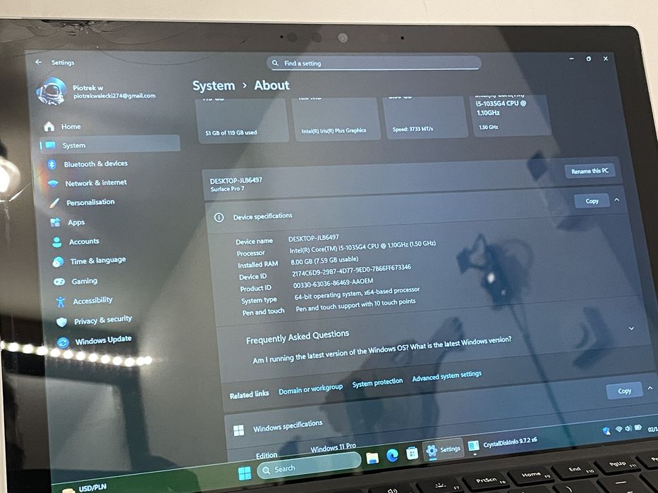 Surface Pro 7 1866 8/128 GB