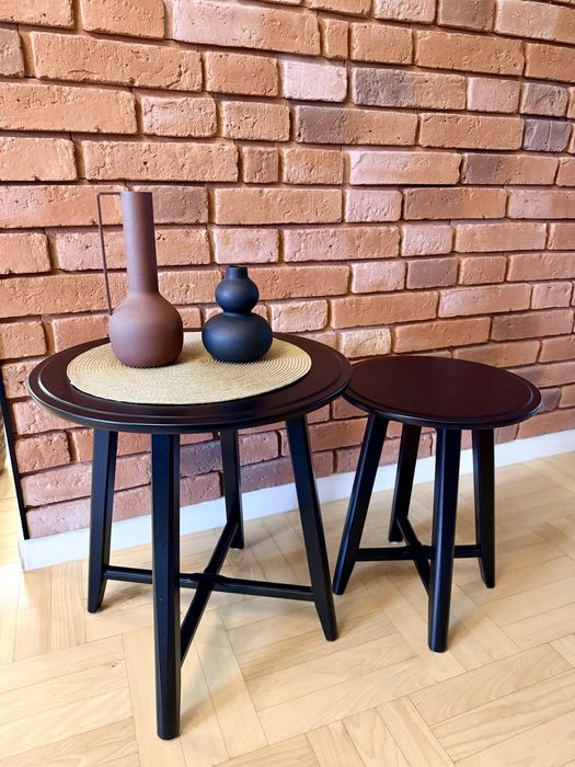 Dwa drewniane stoliki kawowe czarne IKEA KRAGSTA stan bardzo dobry