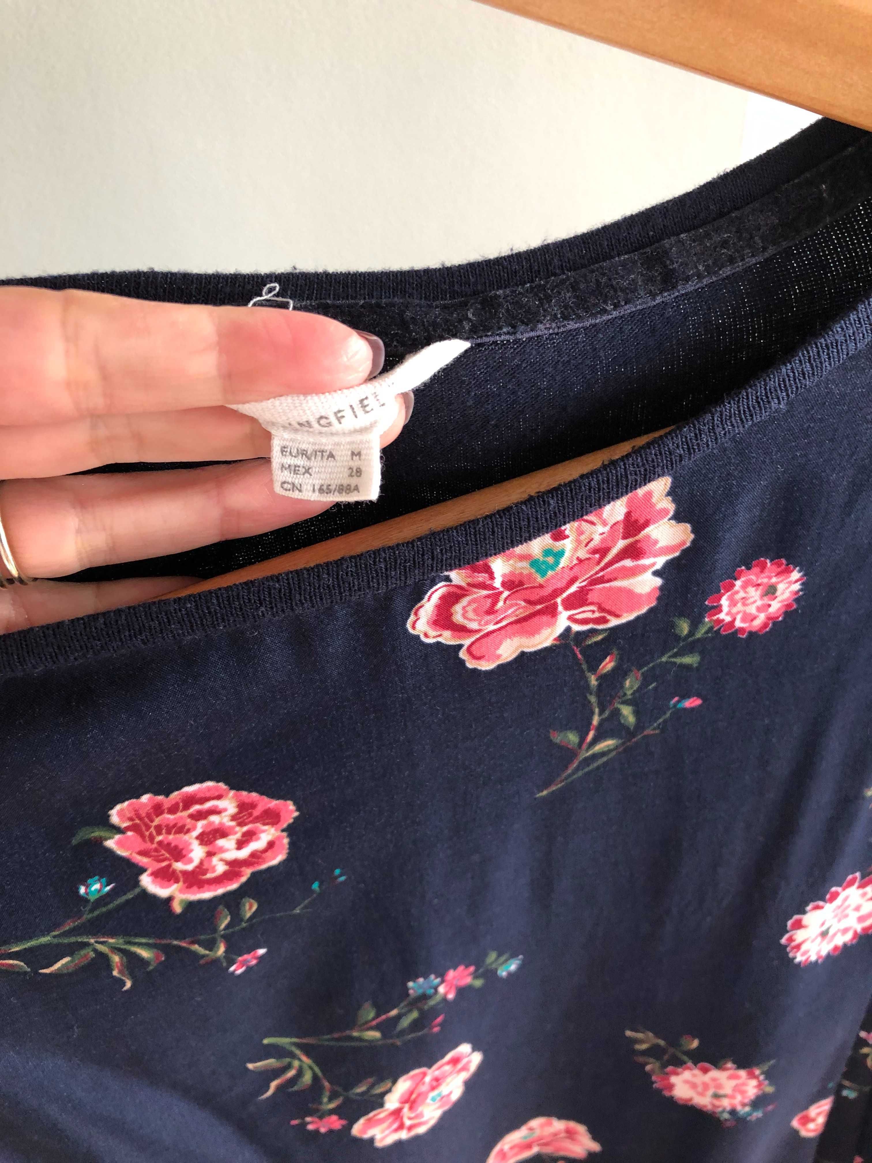 Camisola Azul escura com flores, Springfield, Tamanho M