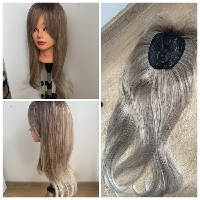 Topper z grzywką  blond ombre refleksy 60cm