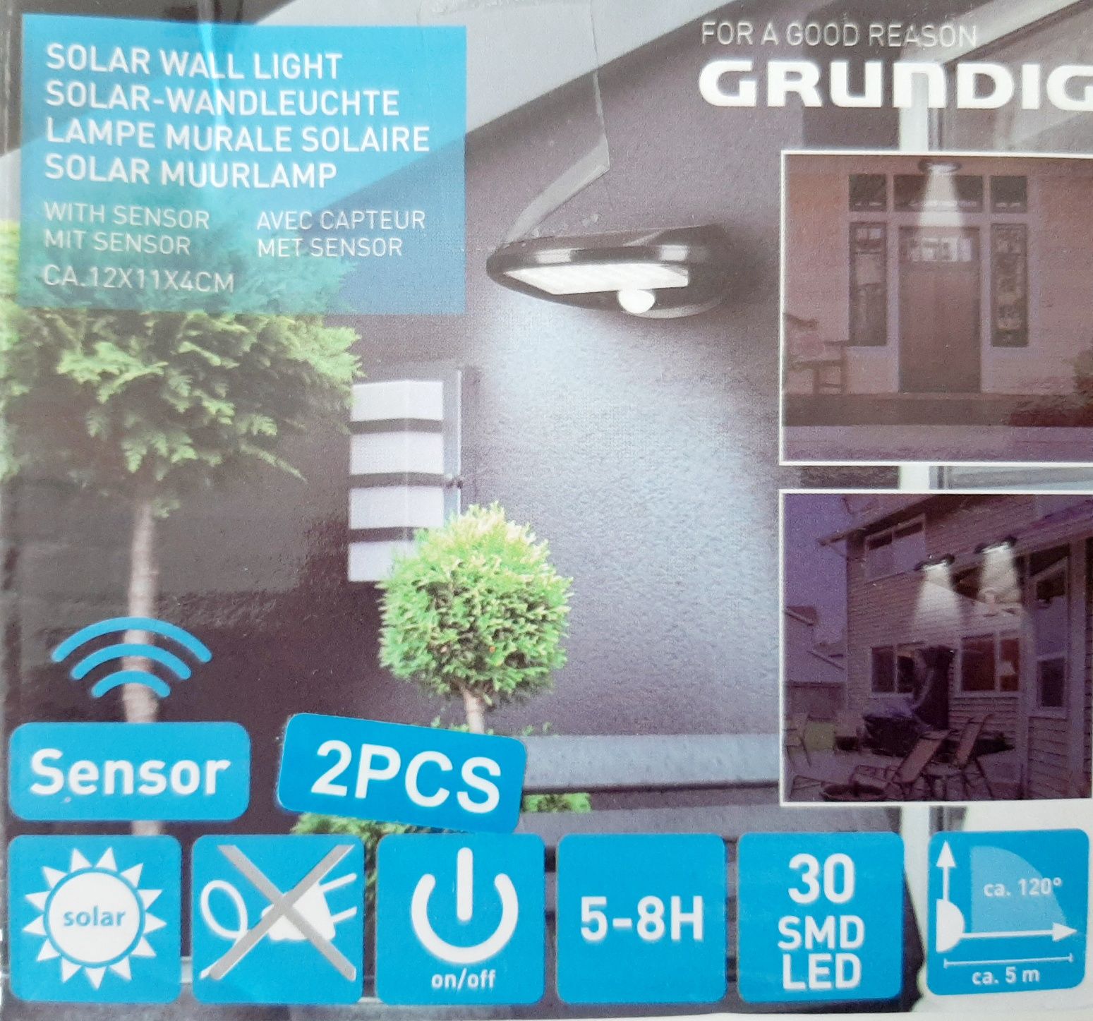 Solarna lampa ścienna Grundig z czujnikiem ruchu