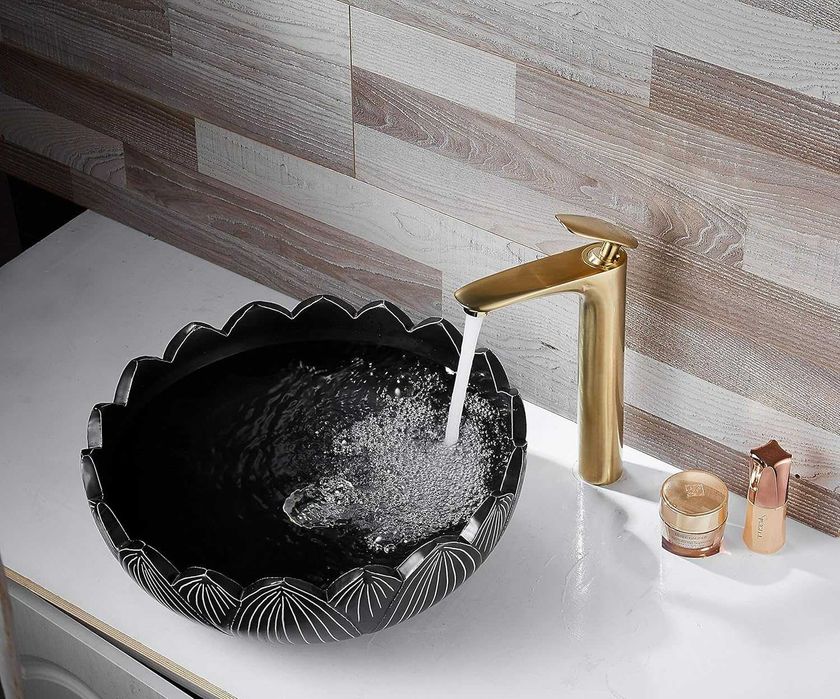 Kelelife Umywalka łazienkowa kran mieszający złoty szczotkowany mono